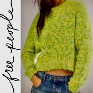 Free People Green Textured Crew Neck Sweater